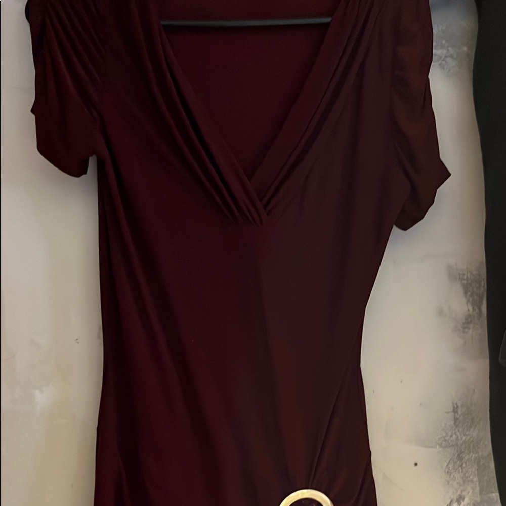 Red Ruched Fitted Short Sleeve Blouse